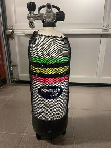 Duikfles 200bar 15l dubbele kraan van Mares, Watersport en Boten, Duiken, Ophalen, Zo goed als nieuw, Duikfles