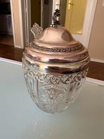 Suikerpot hand cut christal Italy - deksel lepel zilver, Ophalen of Verzenden