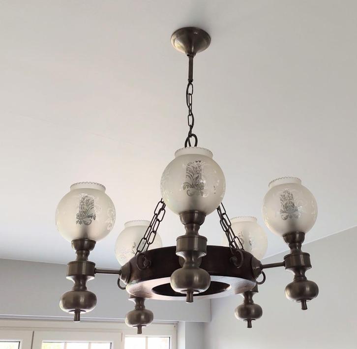 eiken luster, Huis en Inrichting, Lampen | Kroonluchters, Ophalen
