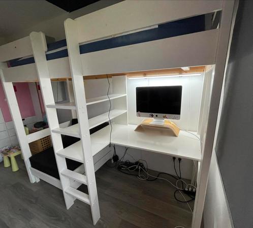 Lit mezzanine Vipack avec sommier et matelas, Kinderen en Baby's, Kinderkamer | Stapelbedden en Hoogslapers, Gebruikt, Hoogslaper