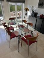 Eettafel in glas met 6 stoelen, Métal, Rectangulaire, 50 à 100 cm, Enlèvement