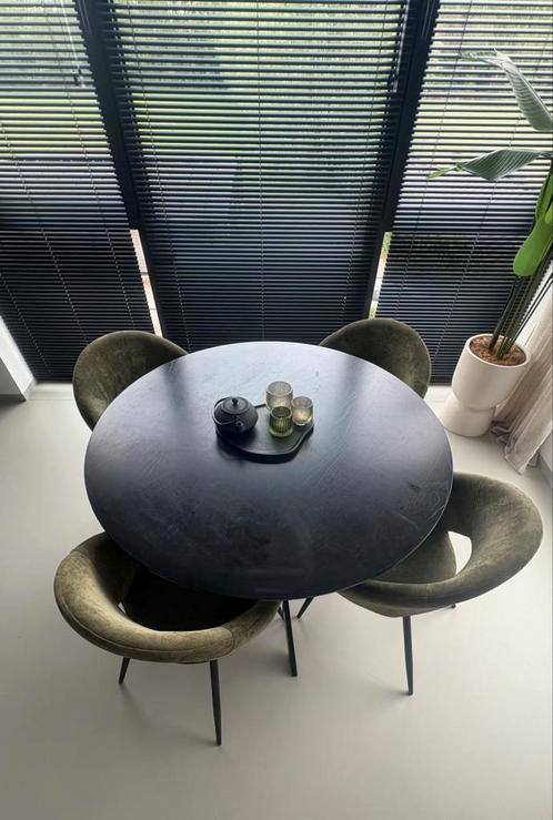 4 groene kuipstoelen in ribstof, Huis en Inrichting, Stoelen, Zo goed als nieuw, Ophalen