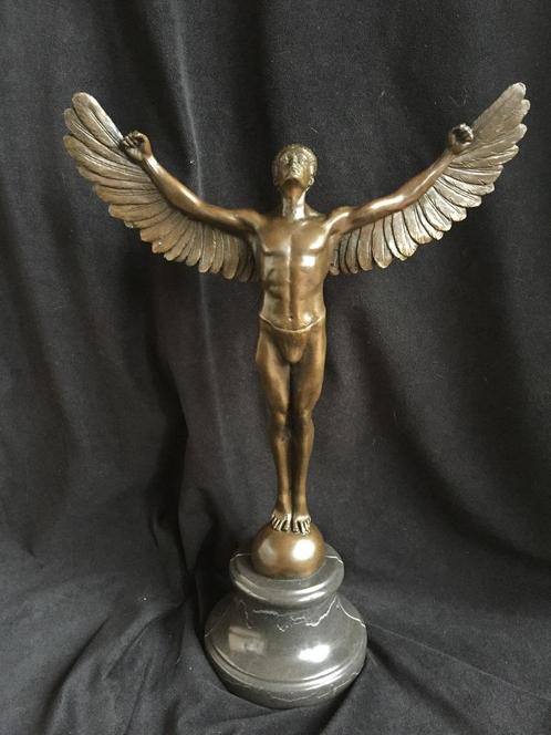 Bronzen Icarus gesigneerd/stempel 41cm!!!! zuiver brons, Antiquités & Art, Art | Sculptures & Bois, Enlèvement ou Envoi