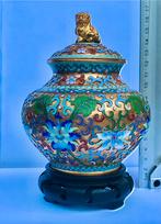 Chinese gemberpot met tempelleeuw brons champleve techniek, Ophalen of Verzenden