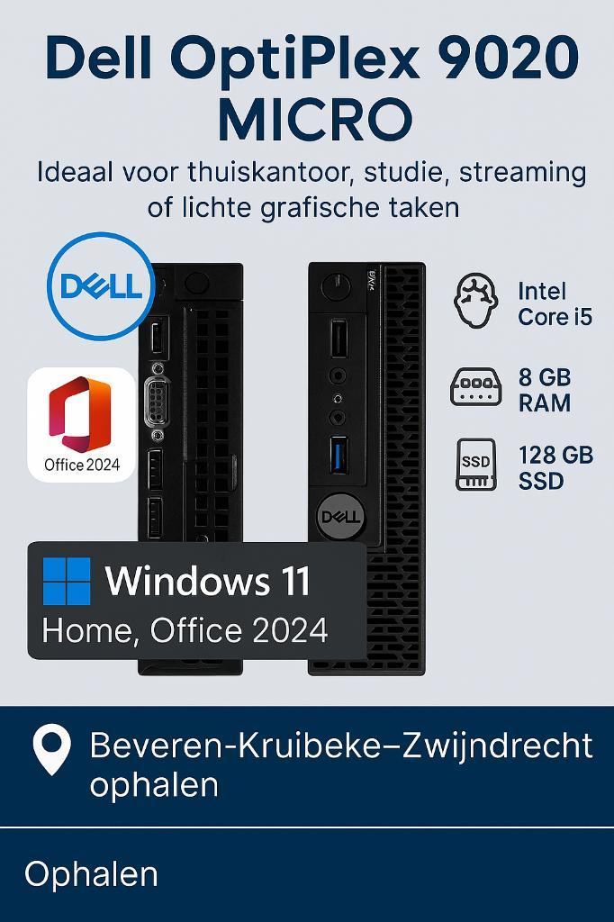 Dell OptiPlex 9020 Micro Form Factor met Office Programma, Computers en Software, Desktop Pc's, Refurbished, 3 tot 4 Ghz, SSD