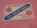 1 oude losse speelkaart Aux vins de France , Wervicq (120), Comme neuf, Carte(s) à jouer, Enlèvement ou Envoi