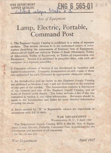 TM, Lamp, Electric, Portable, Command Post 1947