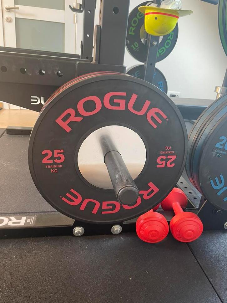 Rogue fitness training plates 25 kg (x2 of x4) 50 mm, Sport en Fitness, Fitnessmaterialen, Zo goed als nieuw, Halterschijven, Armen