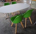 keukentafel met 4 stoelen wit / groen, Ophalen, Gebruikt, 50 tot 100 cm, 150 tot 200 cm