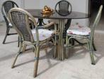 table en verre + chaises deco, Maison & Meubles, Comme neuf, 100 à 150 cm, Ovale, 50 à 100 cm