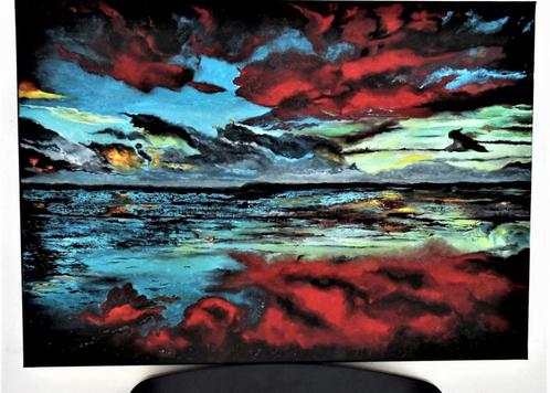 Zonsondergang landschap zee reflectie schilderij, door joky, Antiek en Kunst, Kunst | Schilderijen | Modern, Ophalen