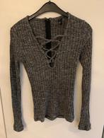 Zwart/grijs geribbelde fijne pull met korte rits: XS, Ophalen of Verzenden, Gedragen, Maat 34 (XS) of kleiner, Zwart