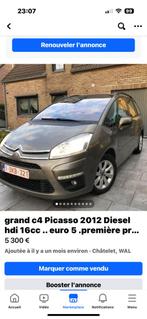 grand c4 Picasso 2012 Diesel hdi 16cc .. euro 5 .première pr, Boîte manuelle, Argent ou Gris, 5 portes, Diesel