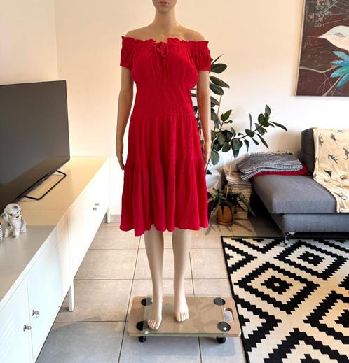 Boho red carmen dress (size S/M) NEW, Kleding | Dames, Jurken, Nieuw, Maat 38/40 (M), Rood, Knielengte, Ophalen of Verzenden