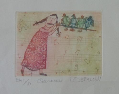 FRANCOISE DEBERDT / CHARMEUSE / KLEURETS / 27x36cm / KADER, Antiek en Kunst, Kunst | Litho's en Zeefdrukken, Ophalen of Verzenden
