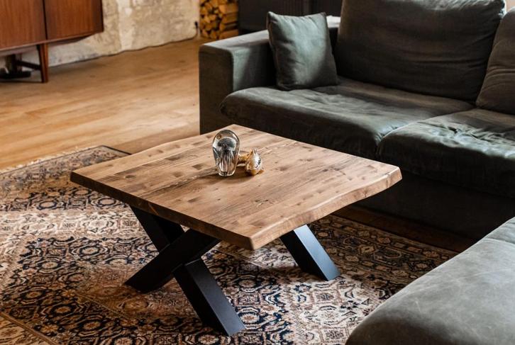 Salontafel boomstam effect met X poten nieuw in doos, Maison & Meubles, Tables | Tables de salon, Neuf, Moins de 50 cm, 100 à 150 cm