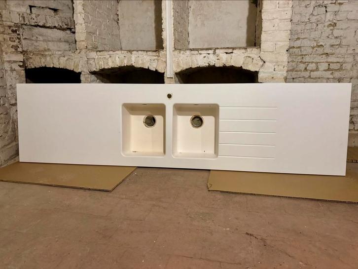 KEUKENSPOELBAK/WERKBLAD OP MAAT, Huis en Inrichting, Keuken | Keukenelementen, Gebruikt, 200 cm of meer, 50 tot 75 cm, Wit, Crème