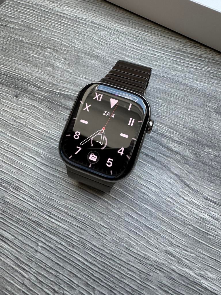 Apple Watch Series 10 46 Naturel Titanium met Link Bracelet, Handtassen en Accessoires, Smartwatches, Zo goed als nieuw, iOS, Zilver