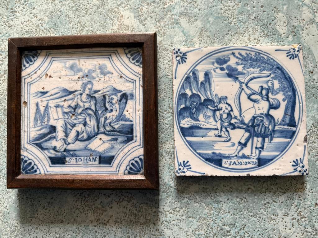 Twee bijbelse tegels delft, Ophalen of Verzenden