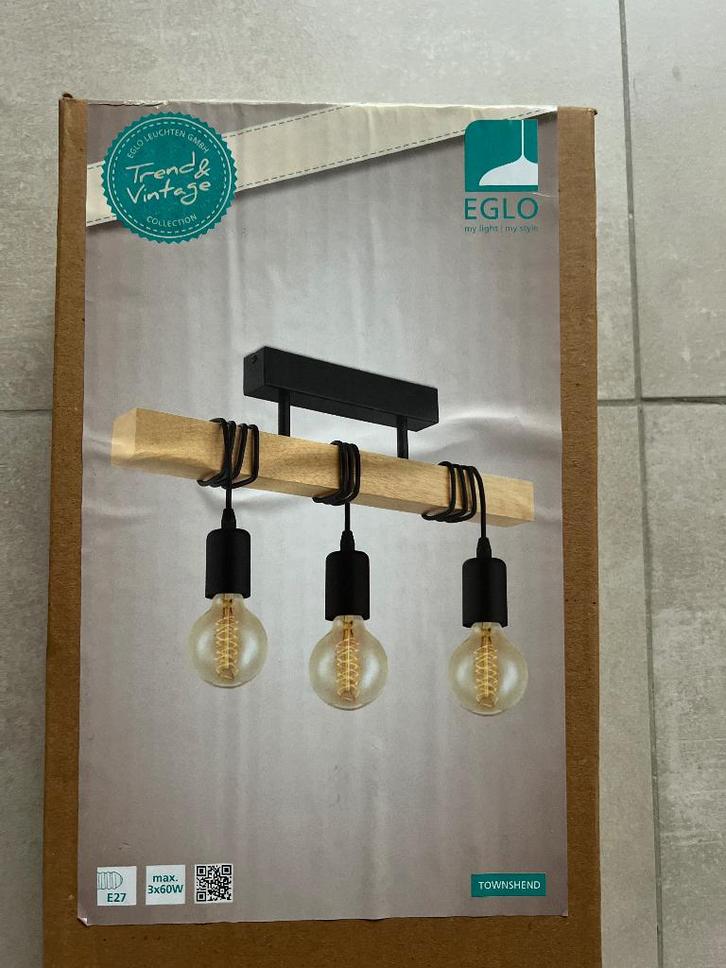 Eglo Townshend suspension vintage industriel noir & bois :, Maison & Meubles, Lampes | Suspensions, Neuf, Bois, Enlèvement ou Envoi