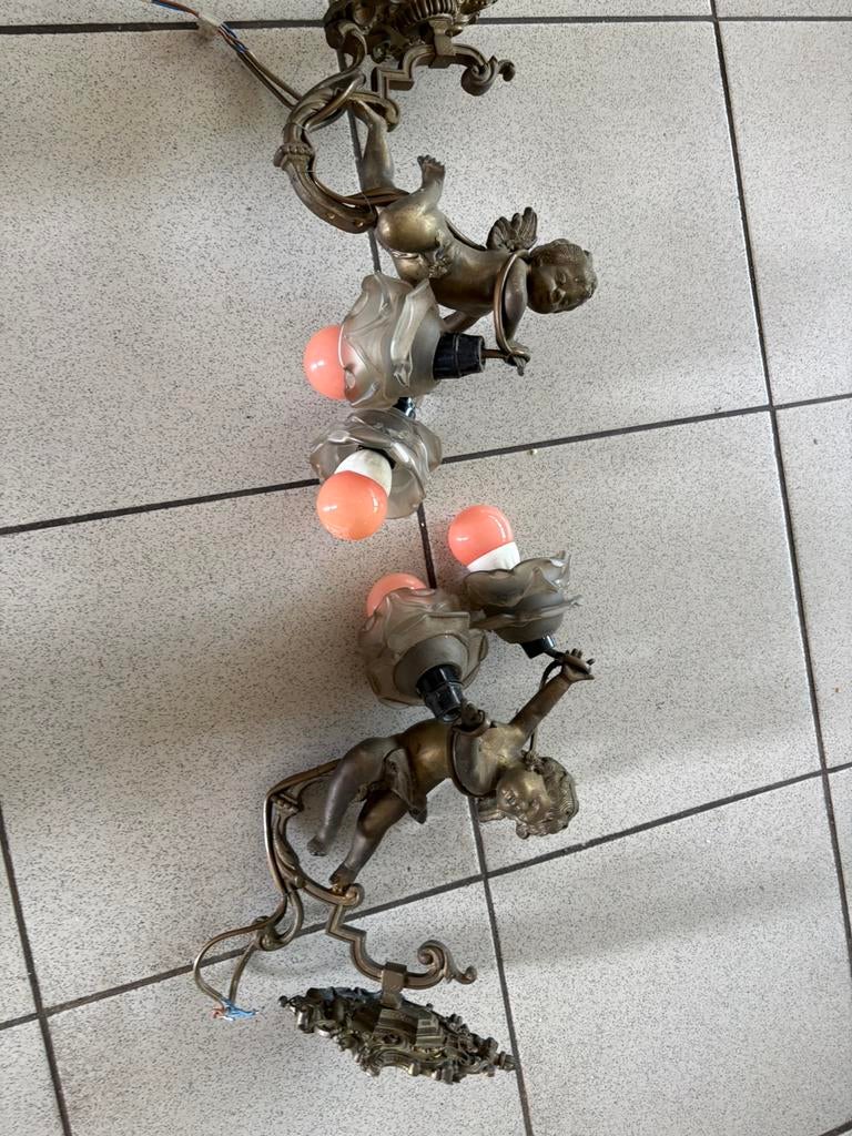 Set van 2 bronzen engellampen - Vintage wandlampen, Antiek en Kunst, Antiek | Brons en Koper, Ophalen