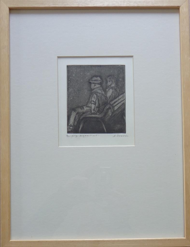 GERARD DEWEER / ZITTEND KOPPEL / ZW-W ETS / 42x32cm / KADER, Enlèvement ou Envoi