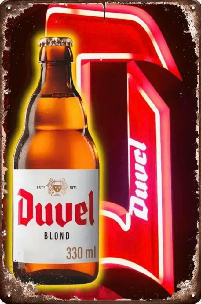 Metalen reclamebord Duvel (rood) D - retro vintage mancave, Verzamelen, Biermerken, Nieuw, Reclamebord, Plaat of Schild, Duvel