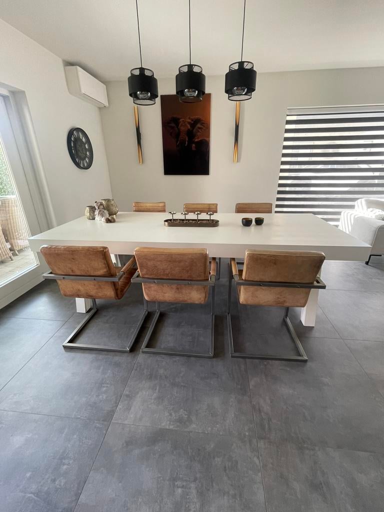 Eetkamer tafel met 6 stoelen, Ophalen, Zo goed als nieuw, Wit