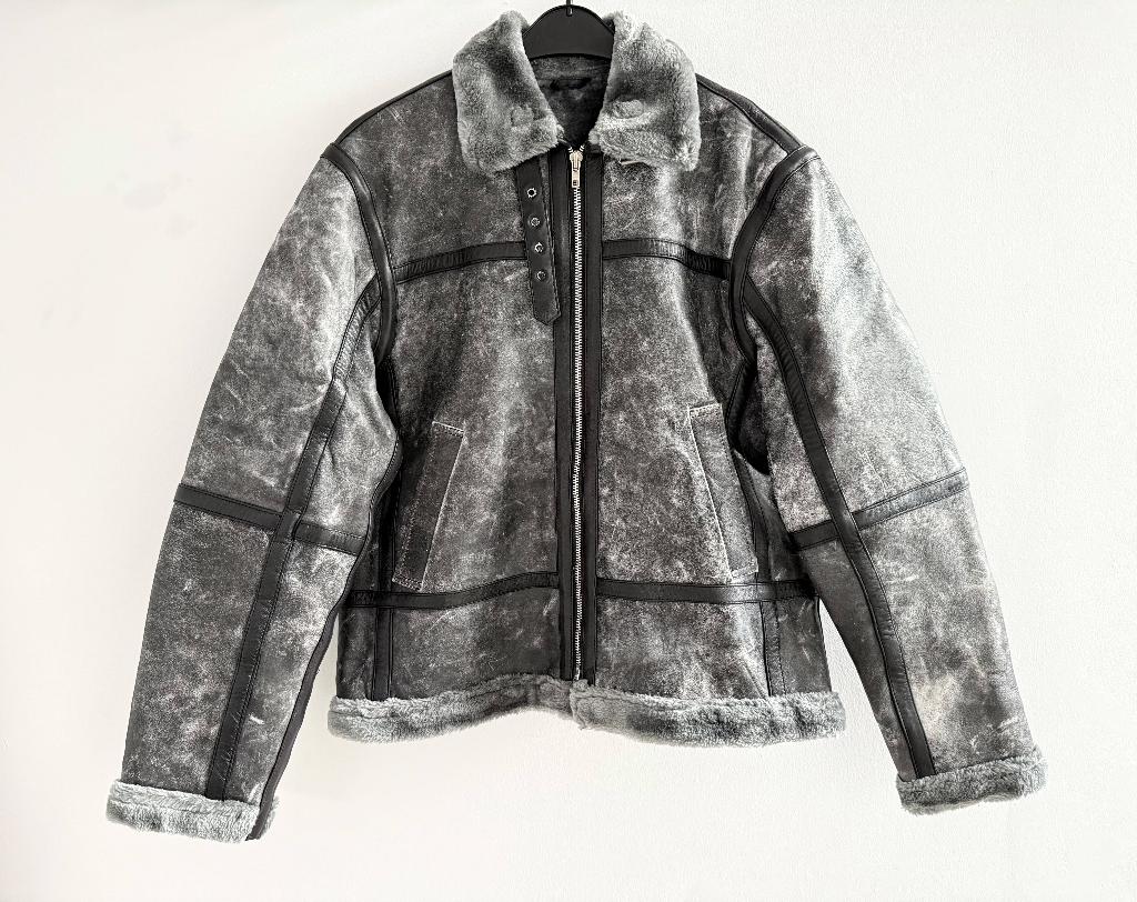 Grey Crackle Sheep Leather Jacket | New | Vintage Style, Ophalen, Nieuw, Maat 52/54 (L), Grijs