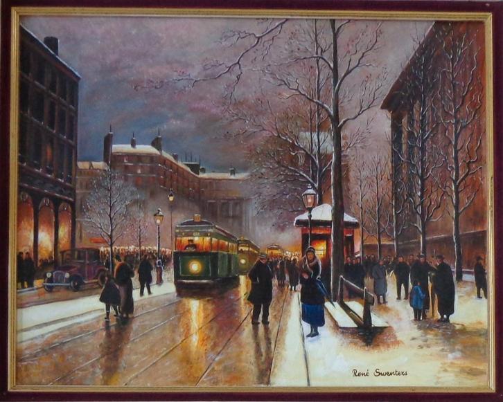 RENE SWENTERS / MENSEN IN DE STAD / OLIEVERF / 53x63cm KADER, Antiek en Kunst, Kunst | Schilderijen | Klassiek, Ophalen of Verzenden