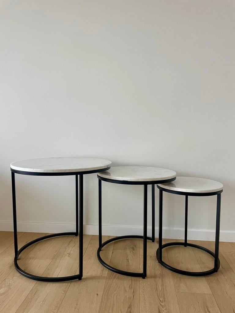 Set 3 bijzettafels - marmer wit, Huis en Inrichting, Tafels | Bijzettafels, Zo goed als nieuw, Ophalen