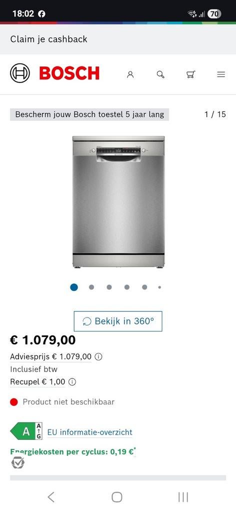 Lave-vaisselle autoportant série 6 en acier brossé Classe A, Enlèvement, Comme neuf, Autoportant, Classe énergétique A ou plus économe