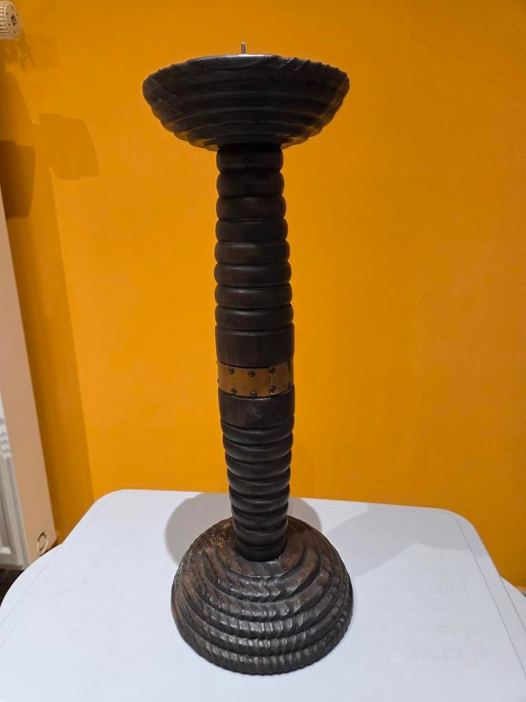 Vintage houten kaarshouder, Ophalen of Verzenden