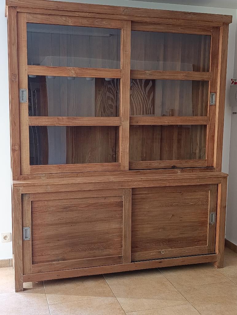Meuble/vitrine en teck, Maison & Meubles, Armoires | Dressoirs, Comme neuf, 150 à 200 cm, 50 à 75 cm, Avec porte(s), Teck, Enlèvement