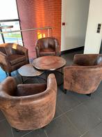 Industriële clubzetels (4 stuks) + design salontafel, Huis en Inrichting, Fauteuils, Ophalen, Gebruikt