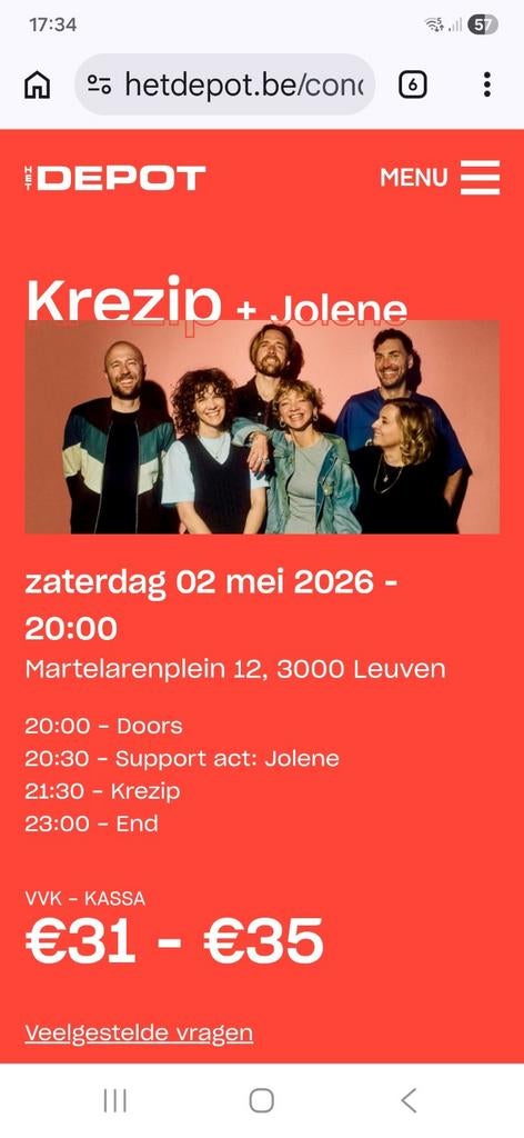 Twee tickets voor Krezip te Leuven voor een m, Tickets en Kaartjes, Twee personen, Mei, Pop