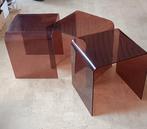 3 tables d'appoint vintage en plexiglas brun, Maison & Meubles, Enlèvement, Utilisé