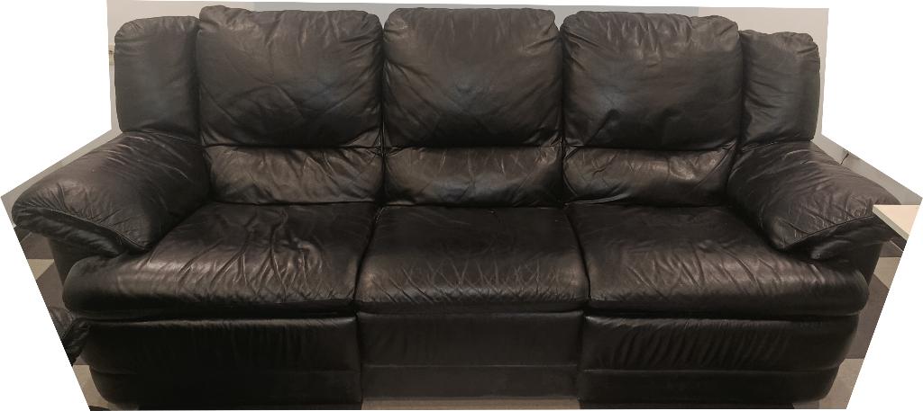 Canapé 3 places + deux fauteuils 1 place - Cuir Noir, Enlèvement