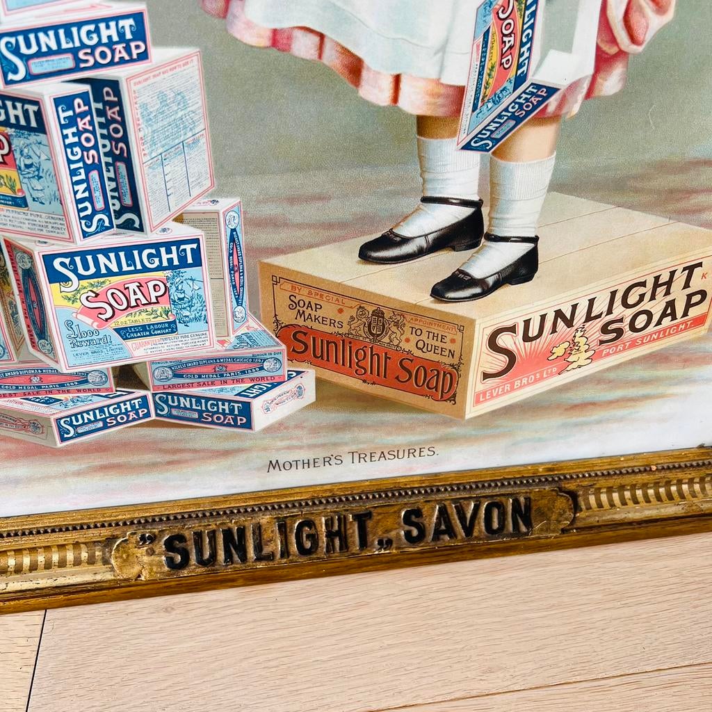 Zeer zeldzame lithografie onder frame voor Sunlight zeep, Verzamelen, Merken en Reclamevoorwerpen, Ophalen, Gebruikt, Reclamebord