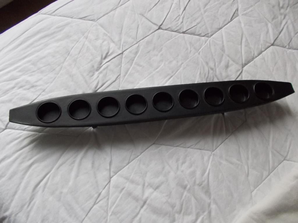 Pirogue porte bougies (9) en bois noir., Maison & Meubles, Moins de 25 cm, Comme neuf, Enlèvement, Bois