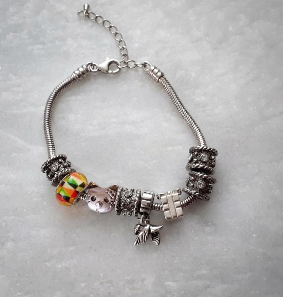bedelarmband zilver met hello kitty, Neuf, Enlèvement ou Envoi, Autres matériaux, Argent