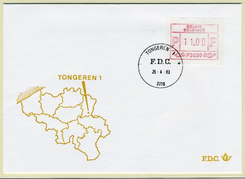 (B) ATM30 FDC Envelop 1983 - Tongeren 1 (P3030), Met envelop, Ophalen of Verzenden, Gestempeld, 1e dag stempel