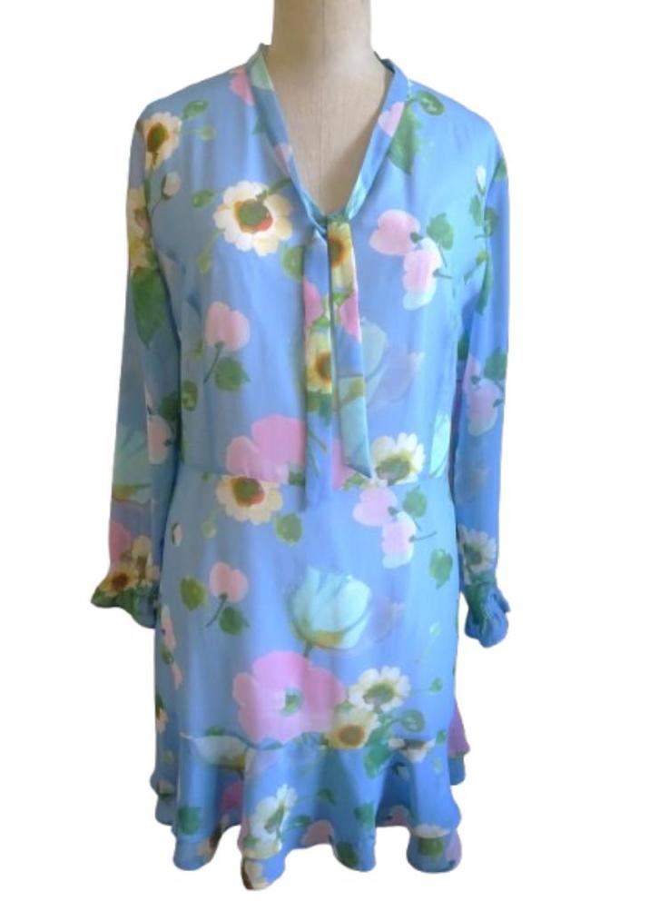 Jurk Blue Bay, mooie pastelkleuren. Maat 44, Kleding | Dames, Jurken, Gedragen, Maat 42/44 (L), Blauw, Boven de knie, Ophalen of Verzenden