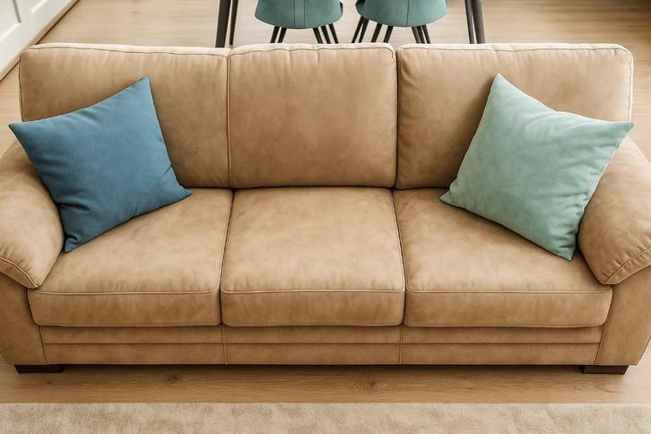 3-zit en 2-zit in zachte daim/suède stof, Huis en Inrichting, Zetels | Zetels, Gebruikt, Rechte bank, Vierpersoons of meer, Stof