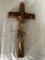 Houten kruis met metalen Jezus, Antiek en Kunst, Ophalen