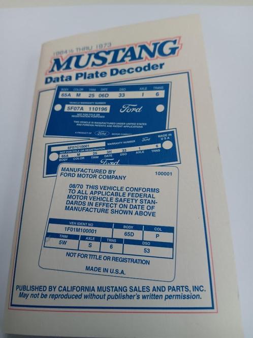 Ford Mustang/Shelby Data Plate Decoder Boekje 1964-1974, Auto-onderdelen, Overige Auto-onderdelen, Ford, Nieuw, Ophalen of Verzenden