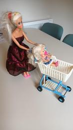 Vintage Barbie met winkelkar en babyzusje Kelly, Comme neuf, Enlèvement, Barbie