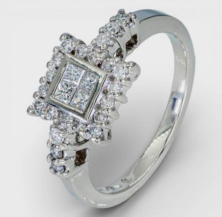 Gouden ring met 22 natuurlijke diamanten en HRD certificaat!, Bijoux, Sacs & Beauté, Bagues, Neuf, Femme, 17 à 18, Or, Avec pierre précieuse