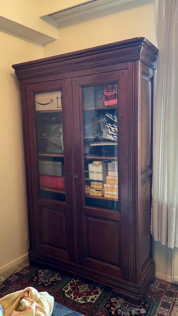 Vitrine bibliothèque, en bois, Merisier, Ébéniste, Antiquités & Art, Antiquités | Meubles | Chaises & Canapés, Enlèvement