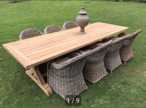 Teak tuintafel 3 m lang en ronde tafel, Jardin & Terrasse, Tables de jardin, Neuf, Rond, Enlèvement ou Envoi